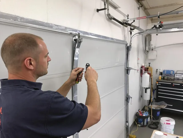 Before and after garage door dent repair by Dartmouth Garage Door Repair in Dartmouth