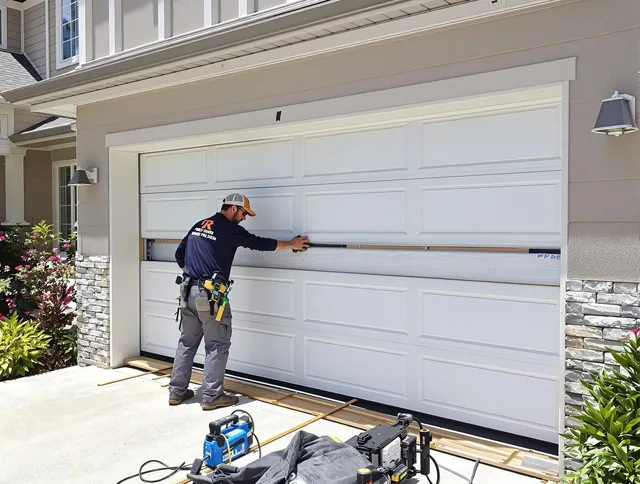 Dartmouth Garage Door Repair team performing complete garage door replacement at Dartmouth residence