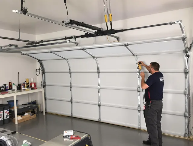Dartmouth Garage Door Repair certified technician performing overhead door system repair in Dartmouth
