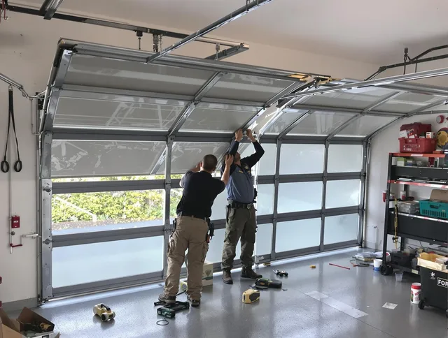 Dartmouth Garage Door Repair expert performing precise panel replacement on Dartmouth garage door